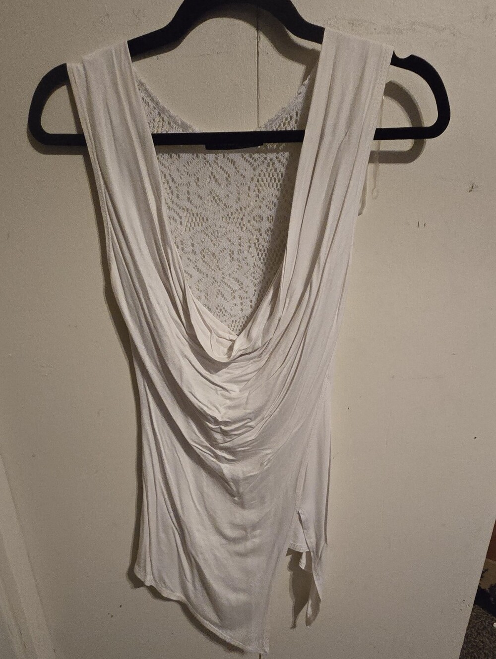 White Cowl Neck Lace-Back Women's Dress